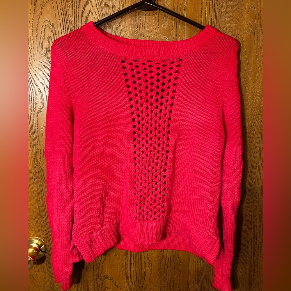 Banana Republic bright pink mesh winter holiday sweater